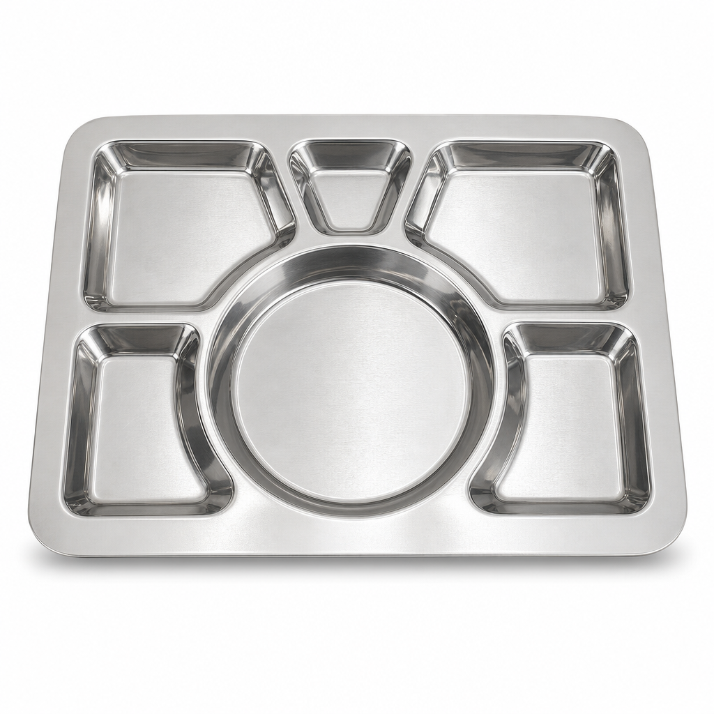 96 Pieces Stainless Steel Compartment Thali Dinner Plate, Silver, 34 x 34 x 3 cm, 1 Piece