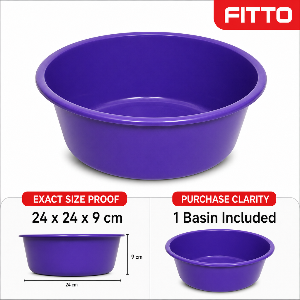 120 Pieces Round Plastic Wash Basin, Size 9, Purple