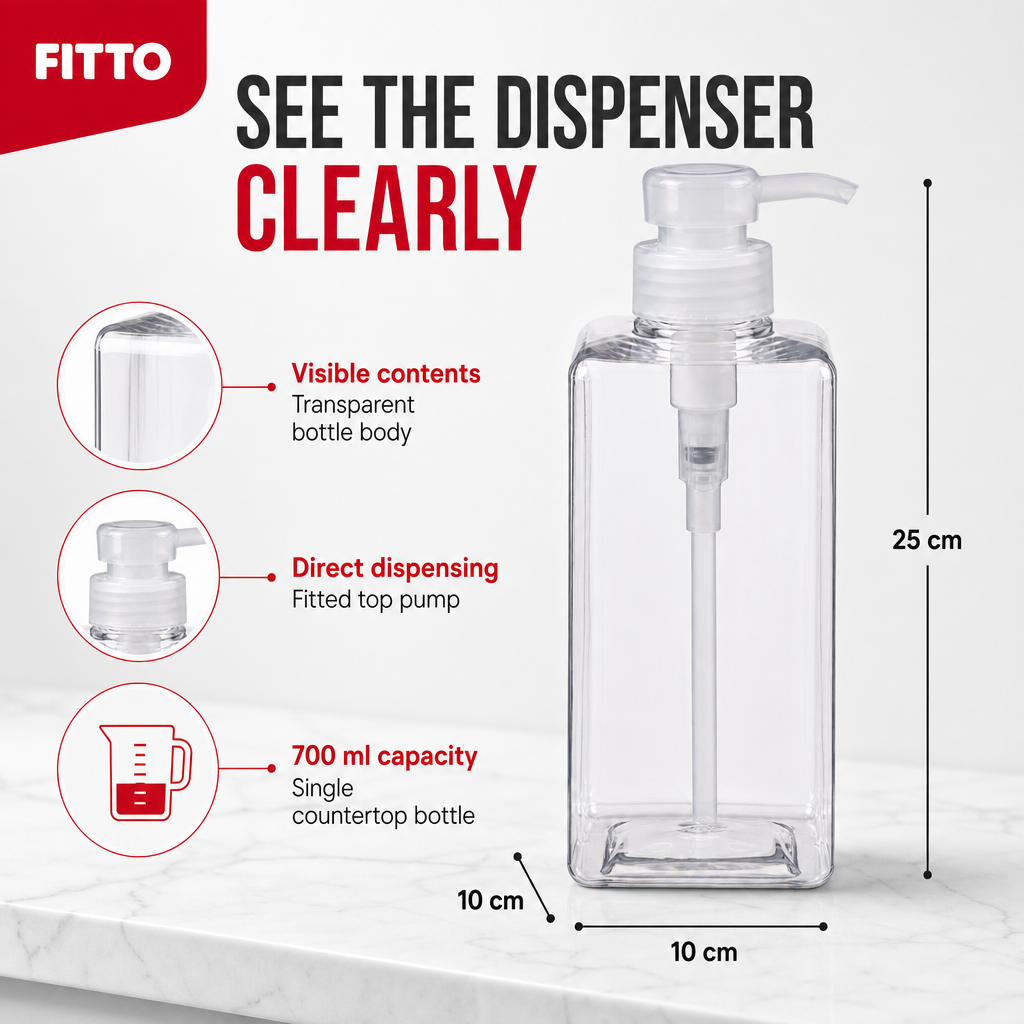 96 Pieces Clear 700 ml Liquid Soap Dispensers Bottle with Pump, Square Countertop Design
