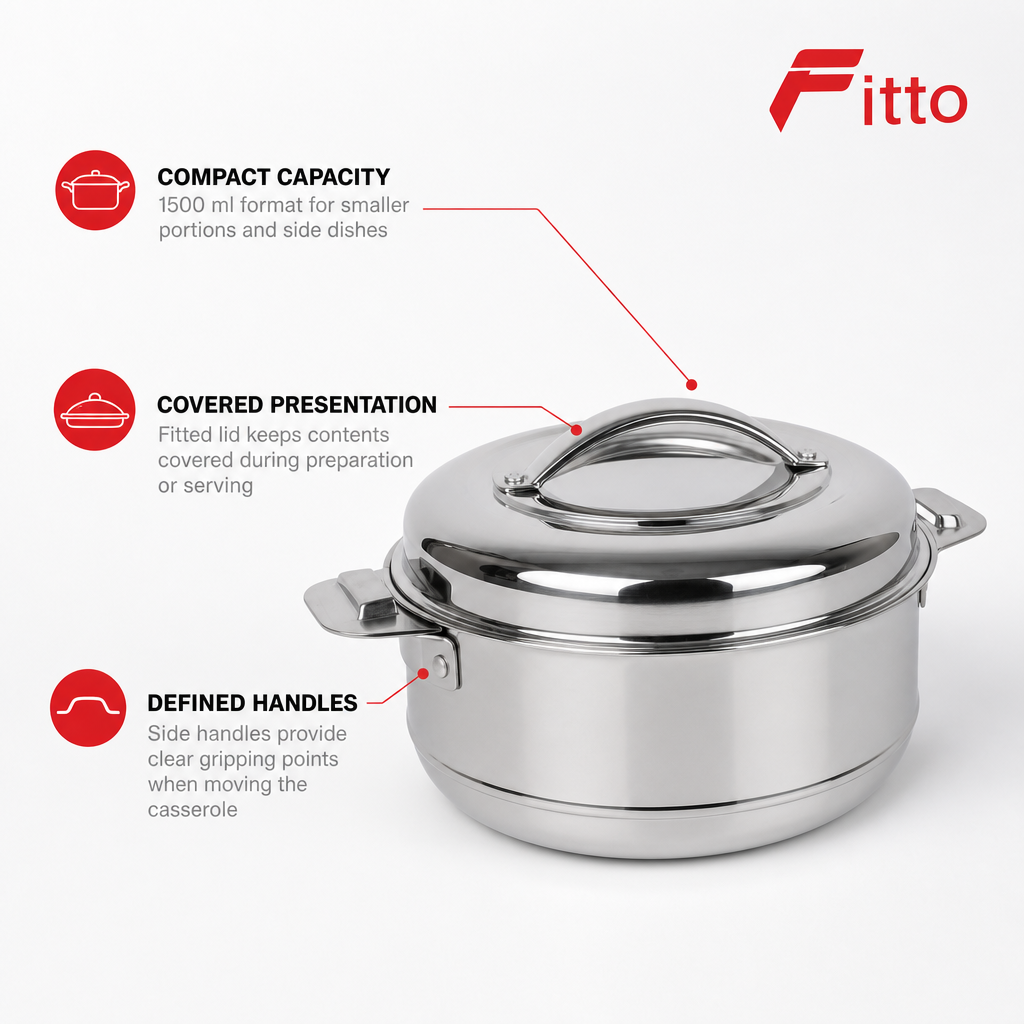60 Pieces Stainless Steel Casserole With Lid, 1500 ml, Round Covered Cookwares With Side Handles