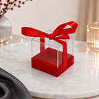120 Pieces Acrylic Box with Ribbon, Red Square Presentation Container, 9.5 × 9.5 × 9 cm, 1 Piece