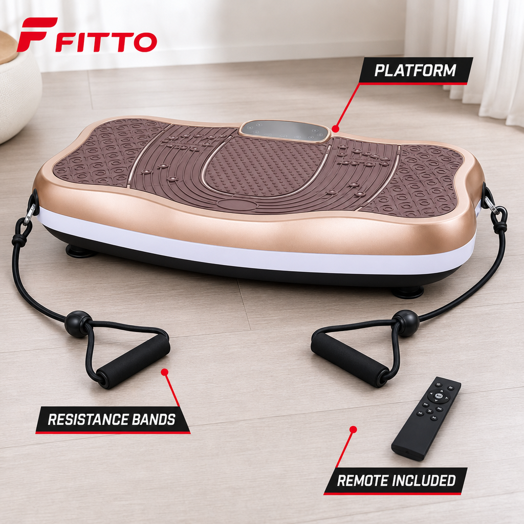 48 Pieces Large Vibration Exercise Platforms with Resistance Bands and Remote, Gold, 81.5 x 48 x 19 cm
