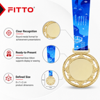 144 Pieces Award Medal with Blue Ribbon, Metallic Finish, 8 x 7 x 2 cm