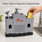 120 Pieces Sink Caddy Organiser with Sponge and Utensil Compartments, Grey and Black, 23 x 11 x 14 cm