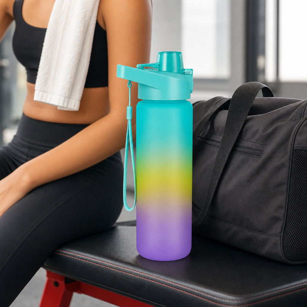 96 Pieces Sports Water Bottles with Carry Strap, 750 ml, Turquoise and Purple Gradient, 1 Piece