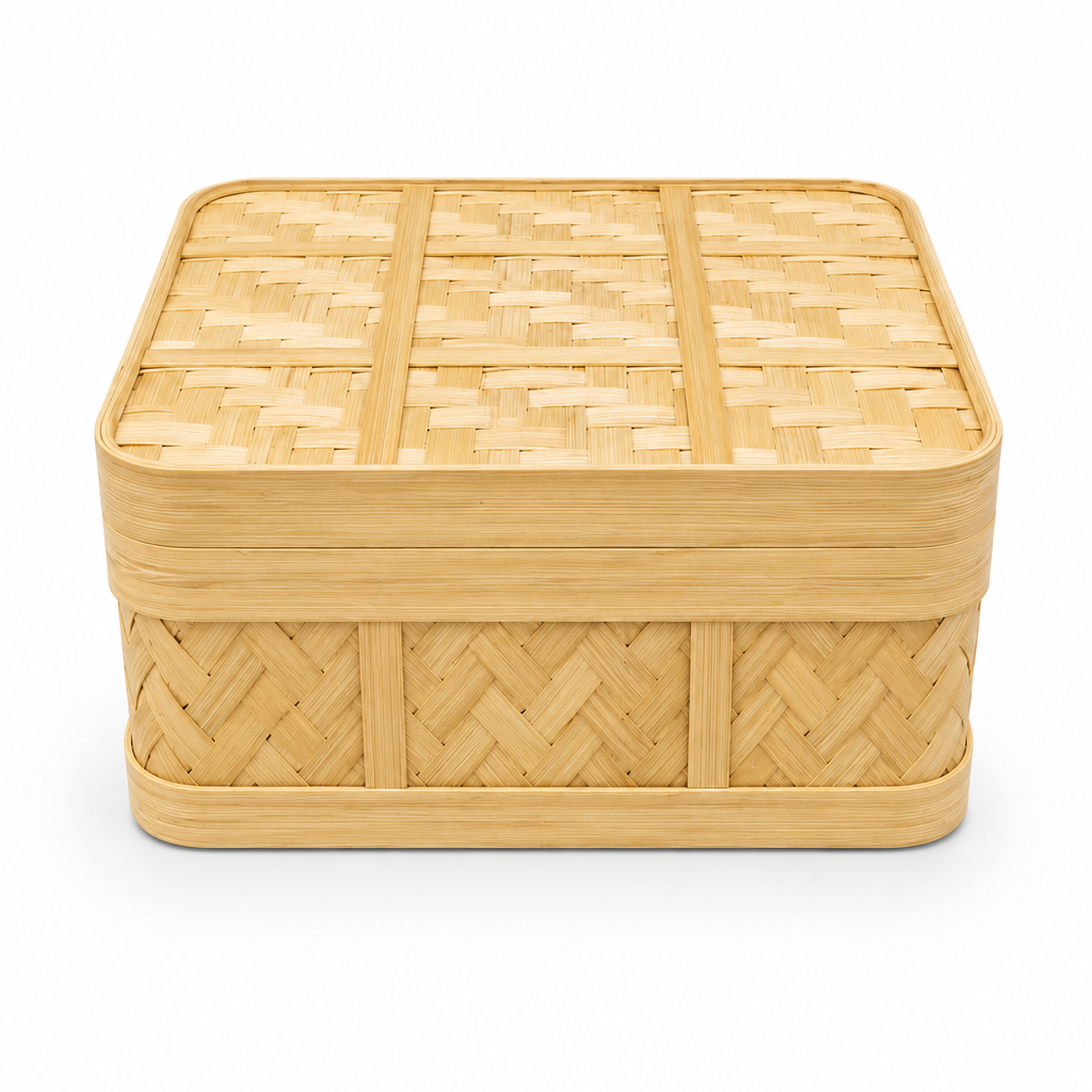 72 Pieces Handwoven Bamboo Storage Box with Lid, Square 22 x 22 x 12 cm