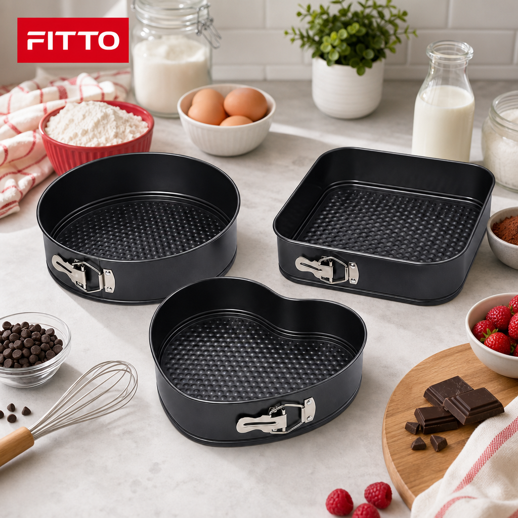96 Pieces Springform Cake Pan Set, 3-Piece Round Square and Heart Shape Baking Moulds