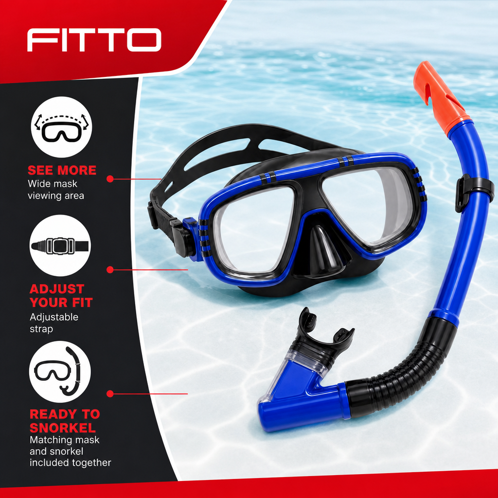 72 Pieces Swimming Mask and Snorkel Set, Blue, Adjustable Strap and Purge Valve