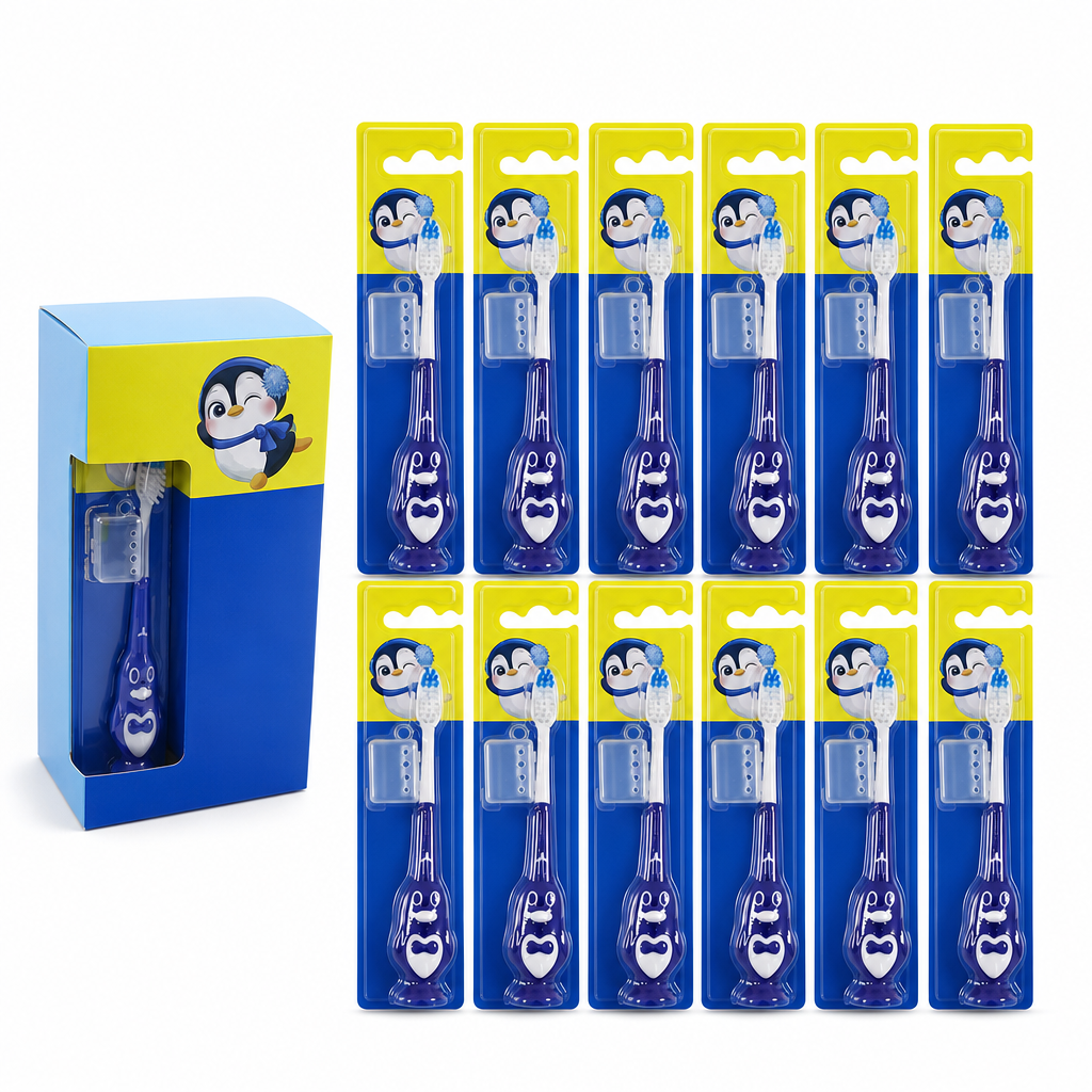 120 Pieces Penguin Design Toothbrush Set, Blue, 12 Pieces for Junior Oral Care