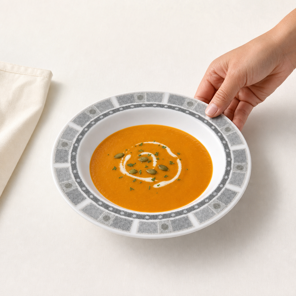 144 Pieces Soup Plate, 7 Inch, Grey With Geometric Border, Single Piece