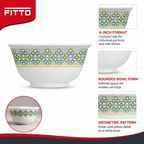 144 Pieces Melamine Rice Bowl, 4 Inch, White with Green and Yellow Geometric Pattern