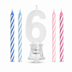 144 Pieces LED Happy Birthday Number 6 Cake Candle Set with 4 Slim Candles, 9 cm