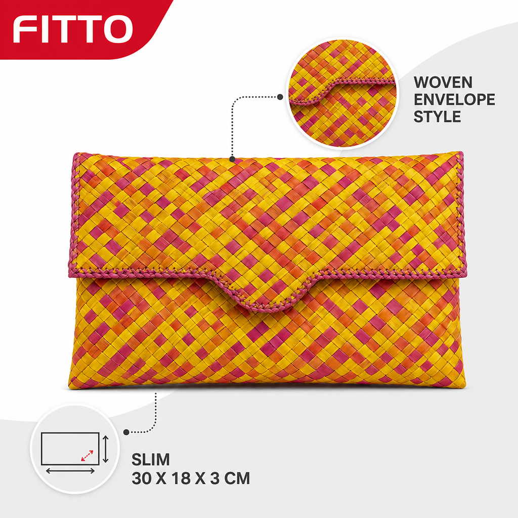 72 Pieces Woven Envelope Clutch Bag, Multicolour, Slim Rectangular Handheld Design, 30 x 18 x 3 cm