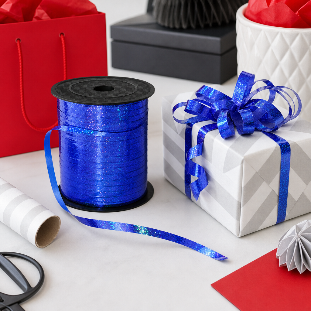 120 Pieces Blue Metallic Ribbon Roll, 5 mm x 250 yd, Decorative Craft Trim for Wrapping and Projects