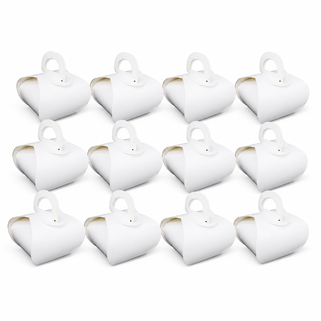 96 Pieces Candy Favor Boxes with Handles, White, 9.5 x 9.5 x 10 cm, 12 Pieces