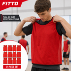 48 Pieces Mesh Sports Training Bib Vest, Standard Size, Red, 12-Piece Pack