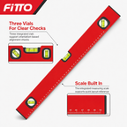 96 Pieces 50 cm Red Aluminum Spirit Level with 3 Vials and Integrated Measuring Scale