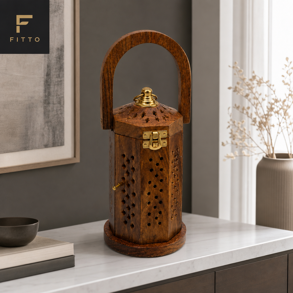 72 Pieces Wooden Decorative Lantern with Handle and Brass-Finish Hardware, Big 24cm