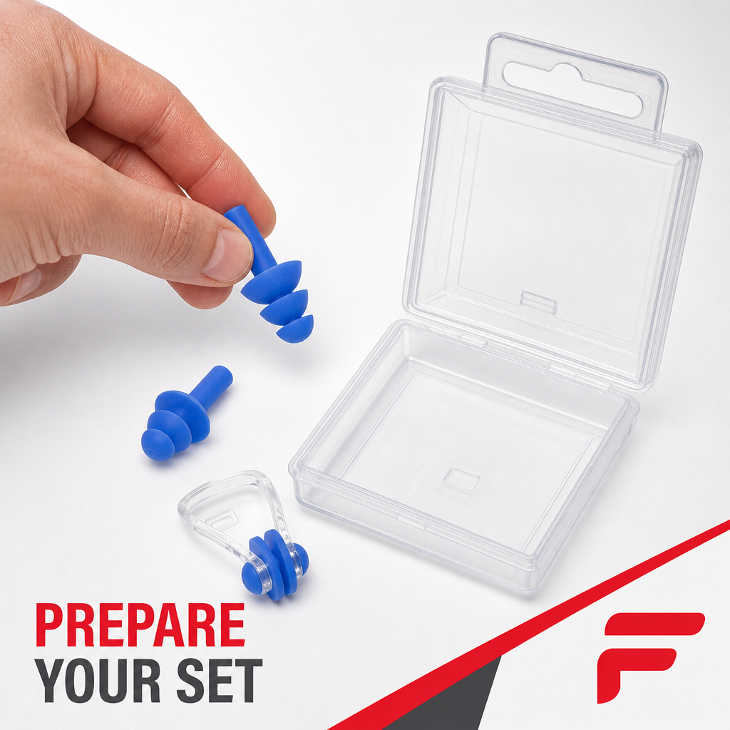 120 Pieces Swimming Ear Plugs and Nose Clip Set with Blue Case, Water Sports Accessory