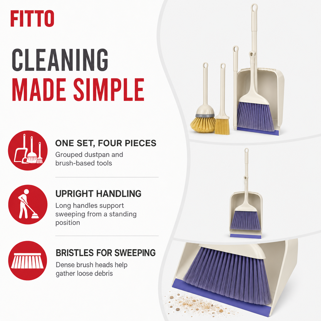 96 Pieces Dustpan and Floor Brush Cleaning Set, 4 Pieces, Long-Handle Household Sweeping Tools