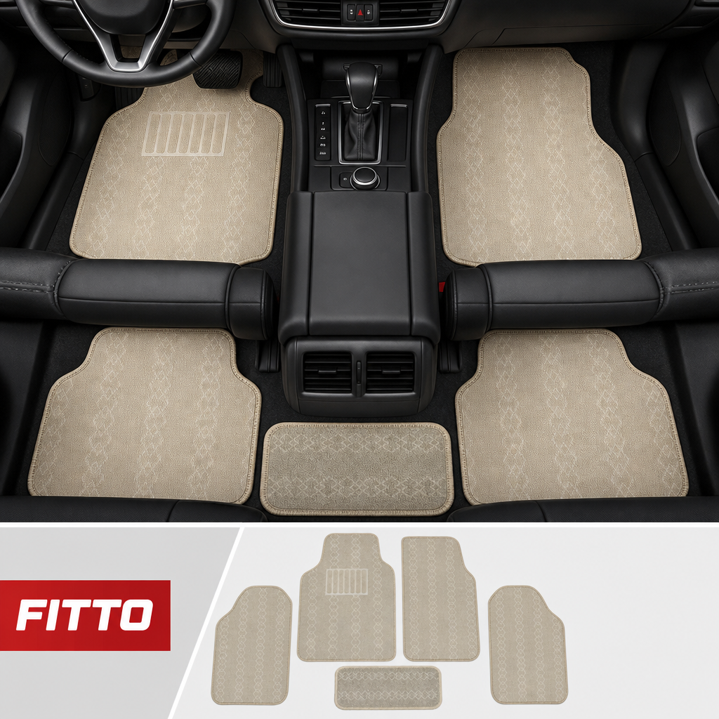 72 Pieces Universal Car Floor Mat Set with Diamond Design, Beige, 5-Piece