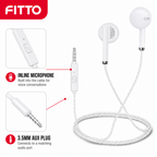 144 Pieces Wired HiFi Earphones with Inline Microphone, 3.5mm AUX Plug, White