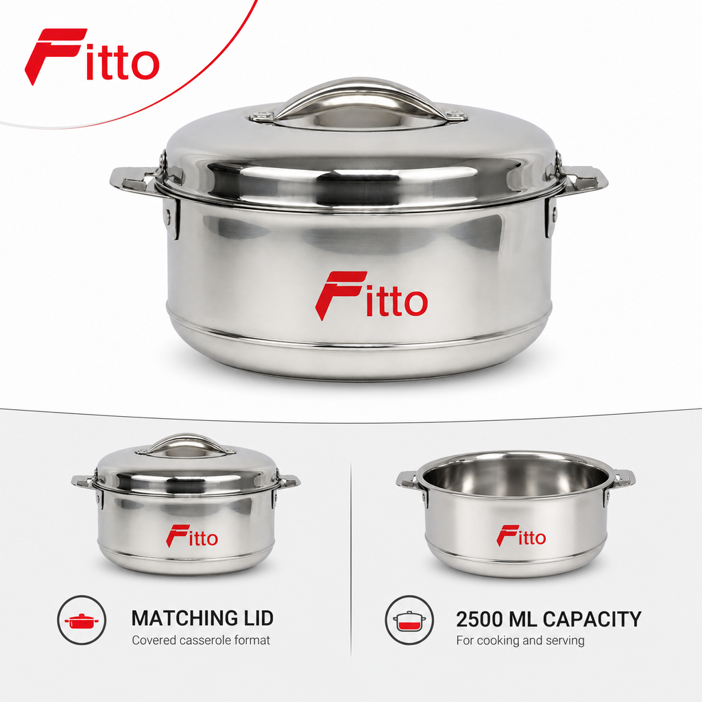 48 Pieces Stainless Steel Casserole Pot with Lid, 2500 ml, Round Cookwares for Serving and Cooking