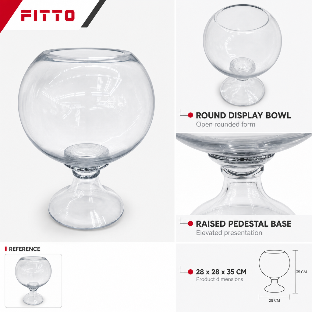 48 Pieces Round Glass Display Bowl with Pedestal Base, Clear Decorative Centerpiece, 35 cm