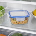 96 Pieces Square Glass Food Container With PP Lid, 1200 ml, Clear With Blue Lid