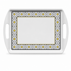 72 Pieces Rectangular Serving Trays with Dual Handles, 22 Inch, White Grey with Yellow Accents