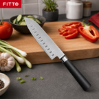 72 Pieces Santoku Knife, 7 Inch Kitchen Knives with Dimpled Blade and Black Handle, Single Piece