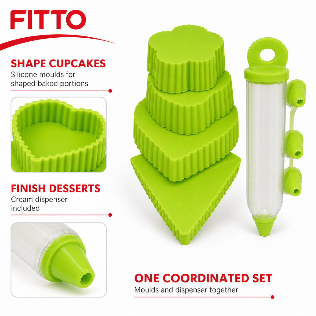 96 Pieces Green Silicone Baking Mould Set with Cupcake Moulds and Cream Dispenser, 1 Set