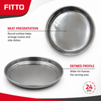 96 Pieces Stainless Steel Round Serving Plate with Wide Rim, 24 cm, 1 Piece