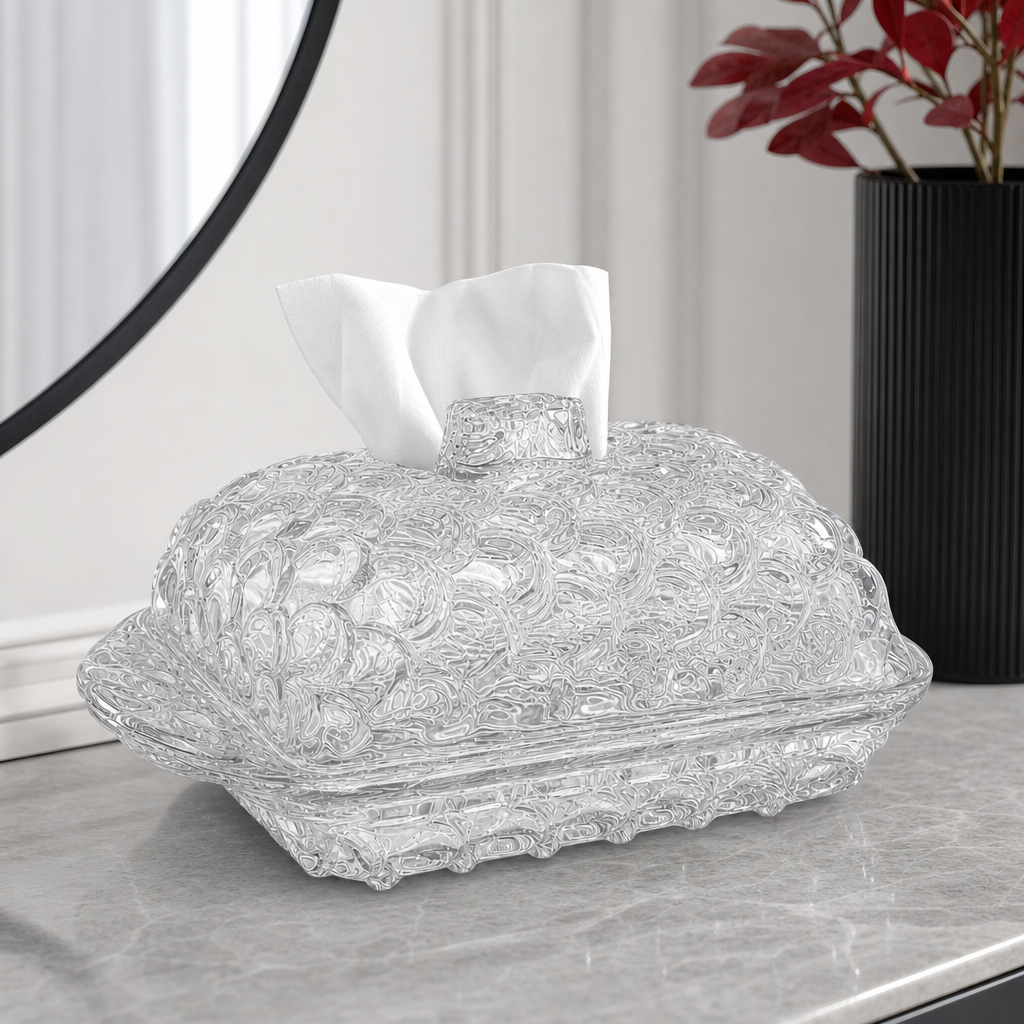 120 Pieces Decorative Glass Tissue Box Cover, Ornate Clear Tissue Dispensers, 28 x 22 x 16 cm, 1 Piece