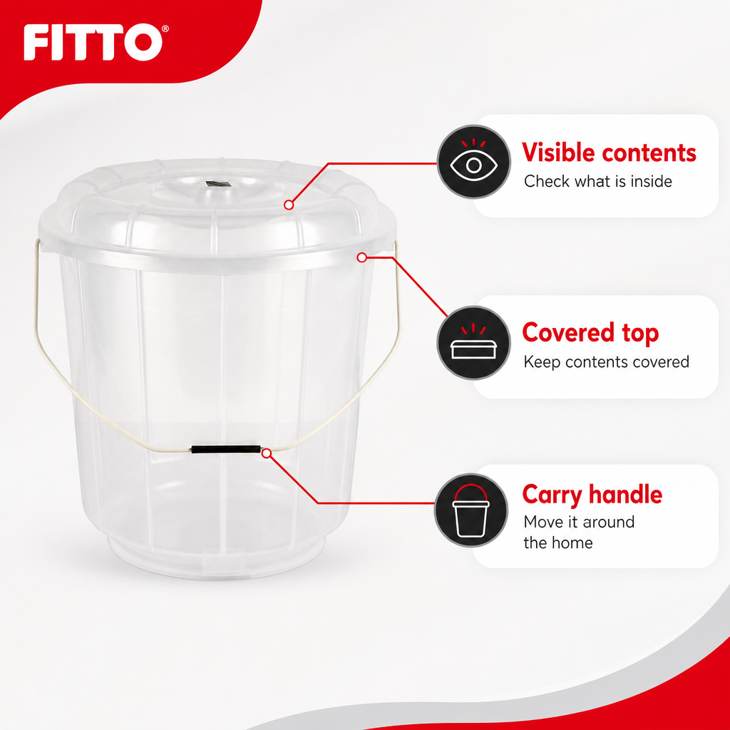 96 Pieces Transparent Plastic Bucket with Lid and Carry Handle, 9 Litre