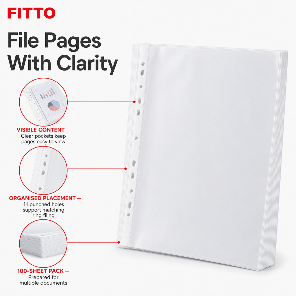 120 Pieces A4 Sheet Protectors, Clear 40 GSM, 11-Hole Filing Pockets, 235 x 305 mm, 100 Sheets