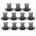 60 Pieces Glass Tea Cup And Saucer Set, Smoke Black, 12 Pieces