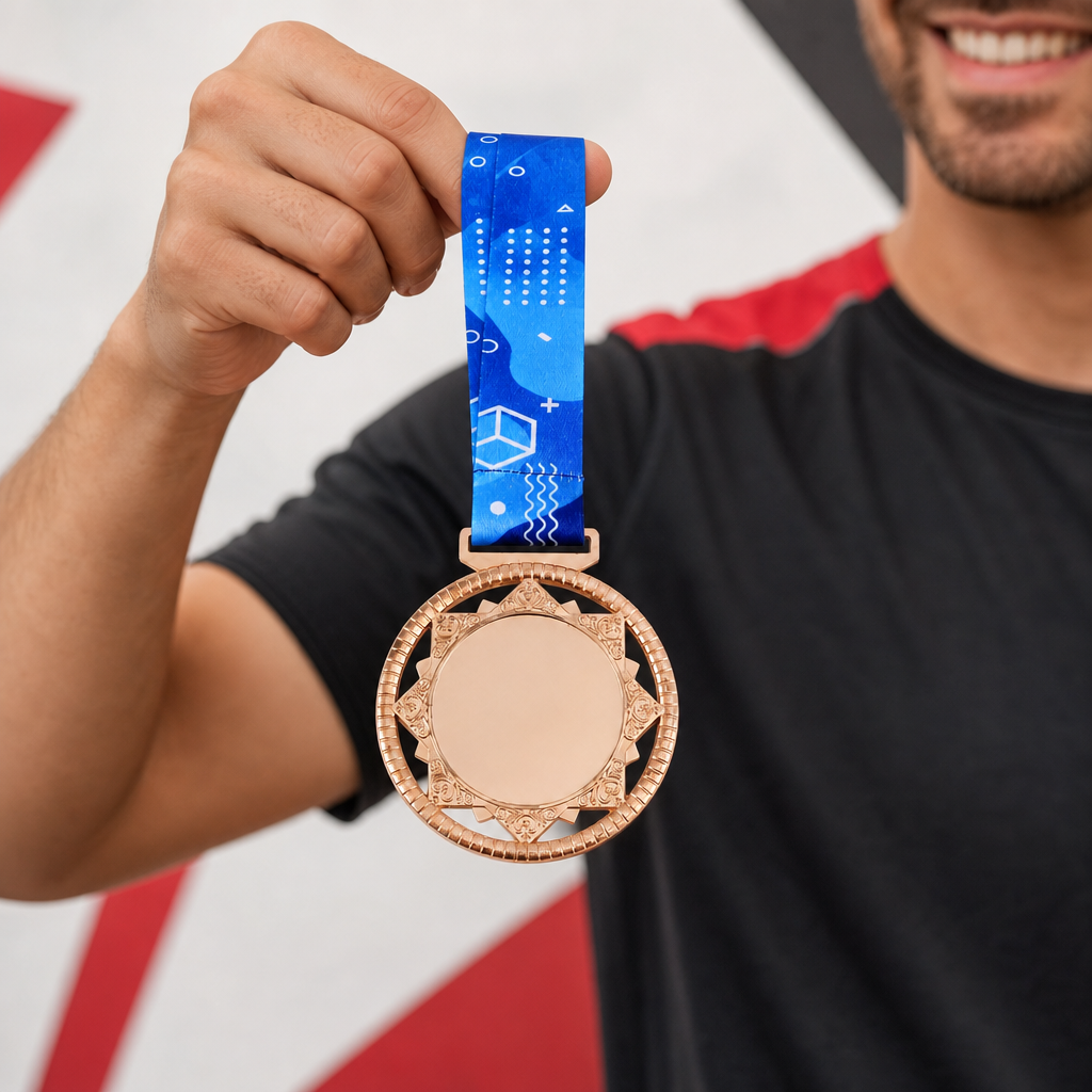 144 Pieces Star Frame Sports Medal with Blue Ribbon, Bronze, 10 x 8 cm