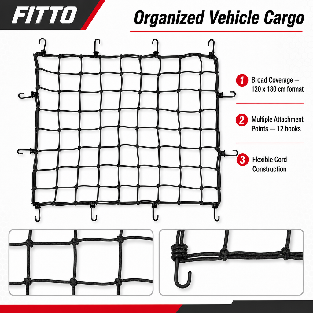 48 Pieces Elastic Cord Cargo Net, 120 x 180 cm, 12 Hooks for Vehicle Cargo