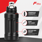 72 Pieces Sports Water Bottles 1000ml with Carry Strap, Black