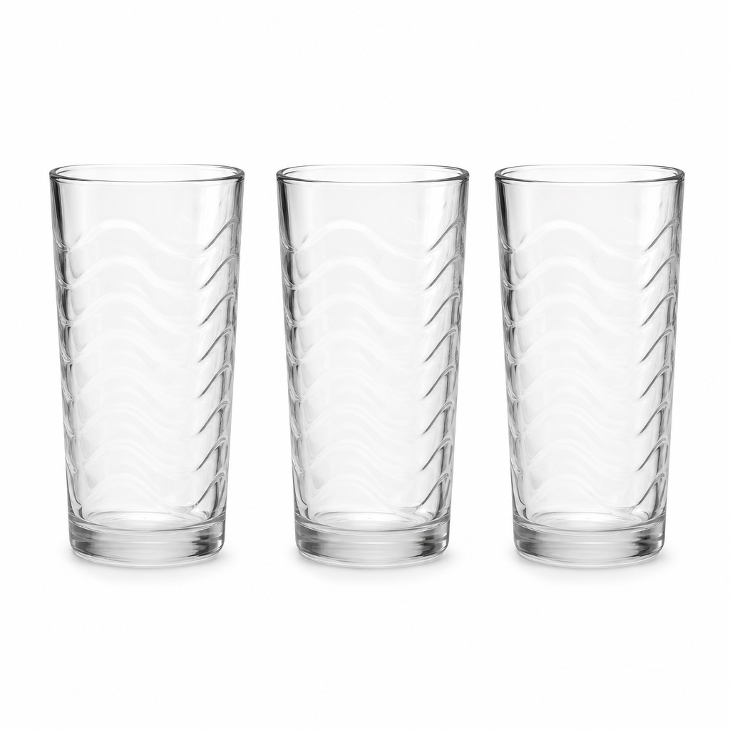 96 Pieces Wavy Glass Tumbler Set, 210 ml, 3 Pieces