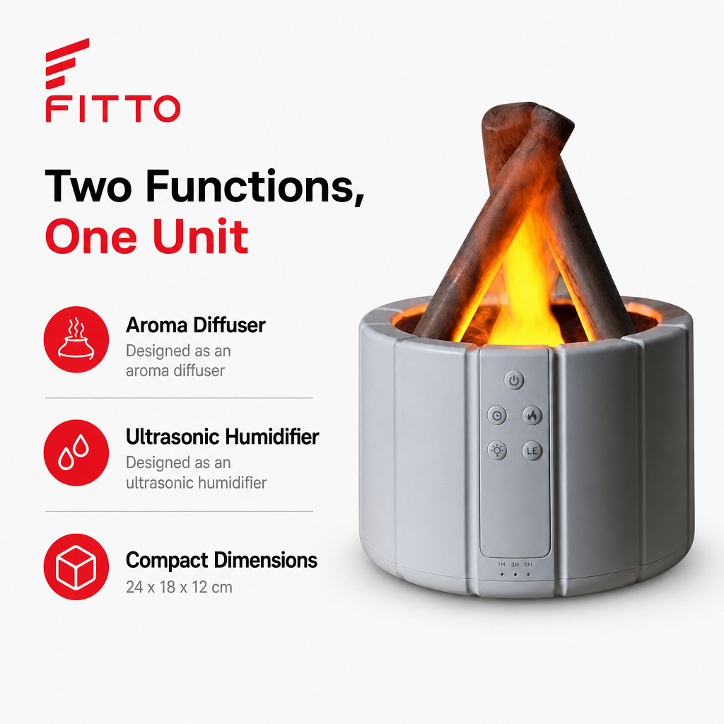 48 Pieces Aroma Diffuser and Ultrasonic Humidifier with Flame Effect, Grey and Orange, 24 x 18 x 12 cm, 1 Unit