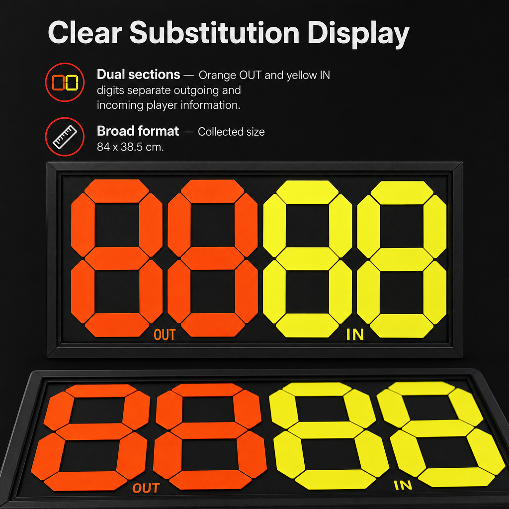 48 Pieces Football Substitution Boards, Double-Sided Player Change Display, Black Frame, Orange and Yellow Digits, 84 x 38.5 cm