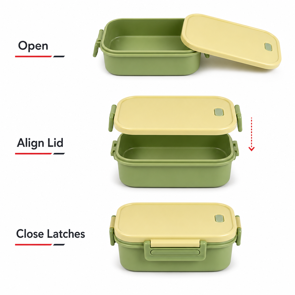 96 Pieces Plastic Lunch Box with Side Latches, Yellow and Green Rectangular 22 x 16 x 9 cm, 1 Piece