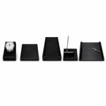 48 Pieces 5-Piece Wooden Executive Desk Set with Clock, Writing Pad, Document Tray, Pen Holder and Letter Holder, Black