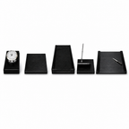 48 Pieces 5-Piece Wooden Executive Desk Set with Clock, Writing Pad, Document Tray, Pen Holder and Letter Holder, Black