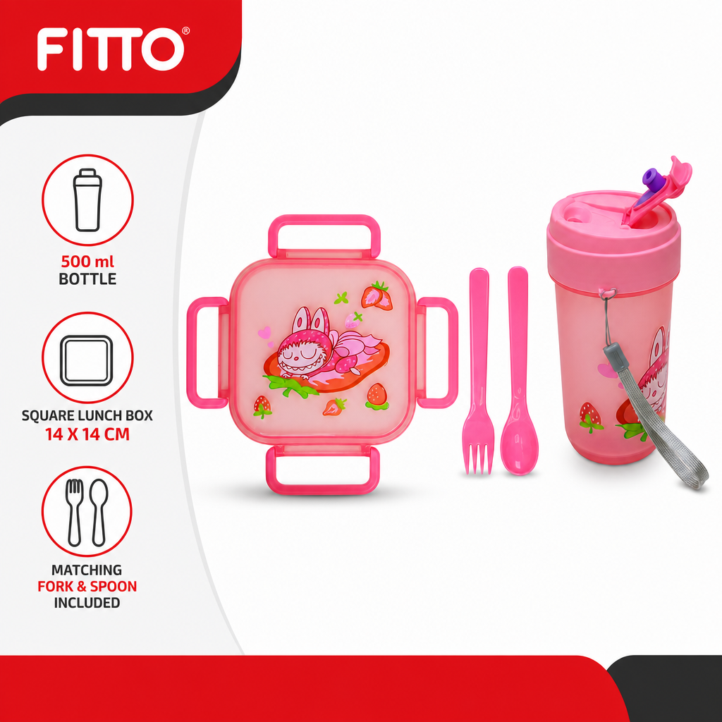 96 Pieces Lunch Box Set with 500 ml Bottle and Cutlery, Assorted Colour Square Plastic Food Container Set