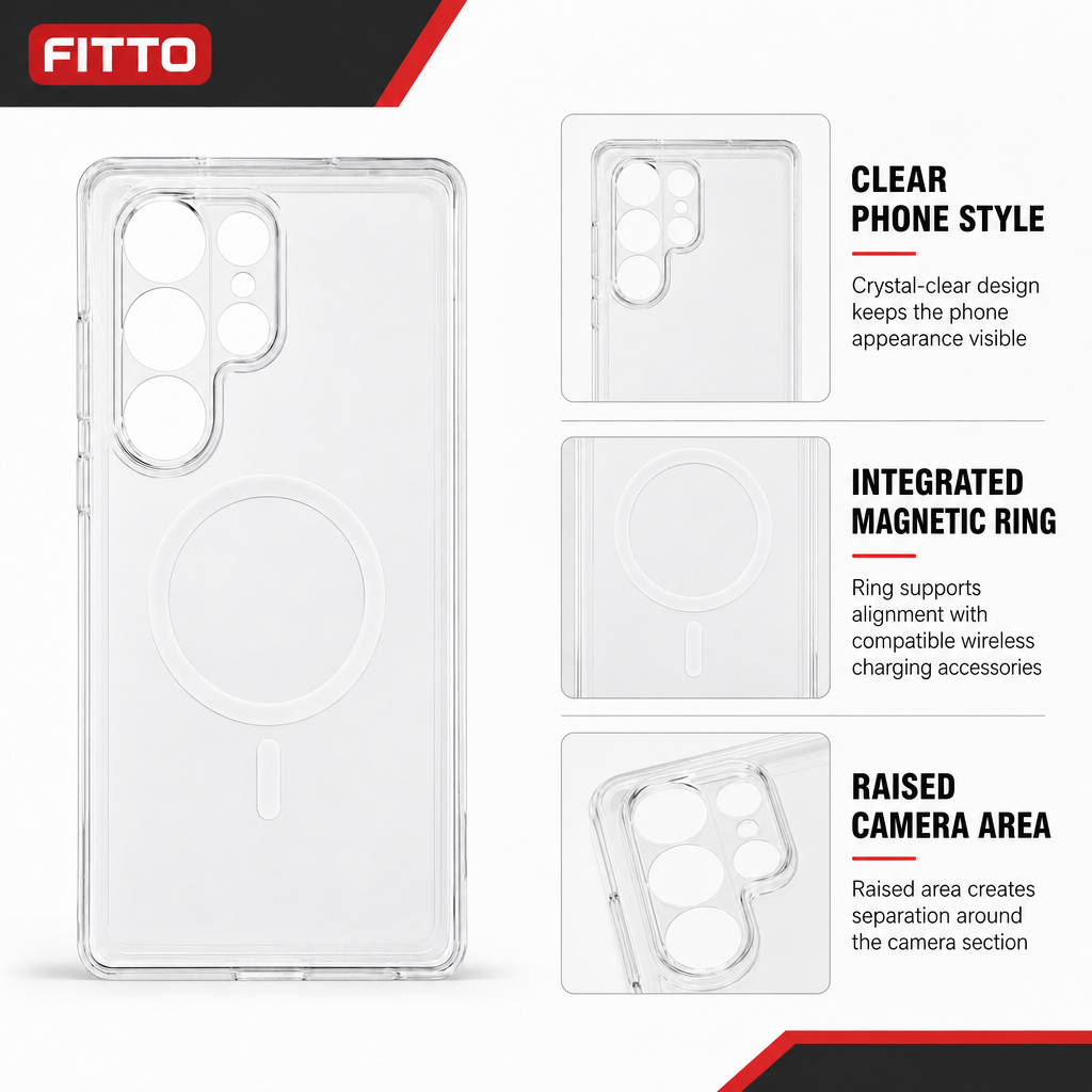 96 Pieces Crystal Clear Magnetic Phone Cases with Ring for Wireless Charging and Raised Camera Protection for S26 Ultra