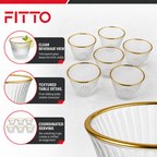 96 Pieces Clear Glass Cawa Cups, Gold-Tone Rims, Fine Ribbed Design, 6-Piece Set