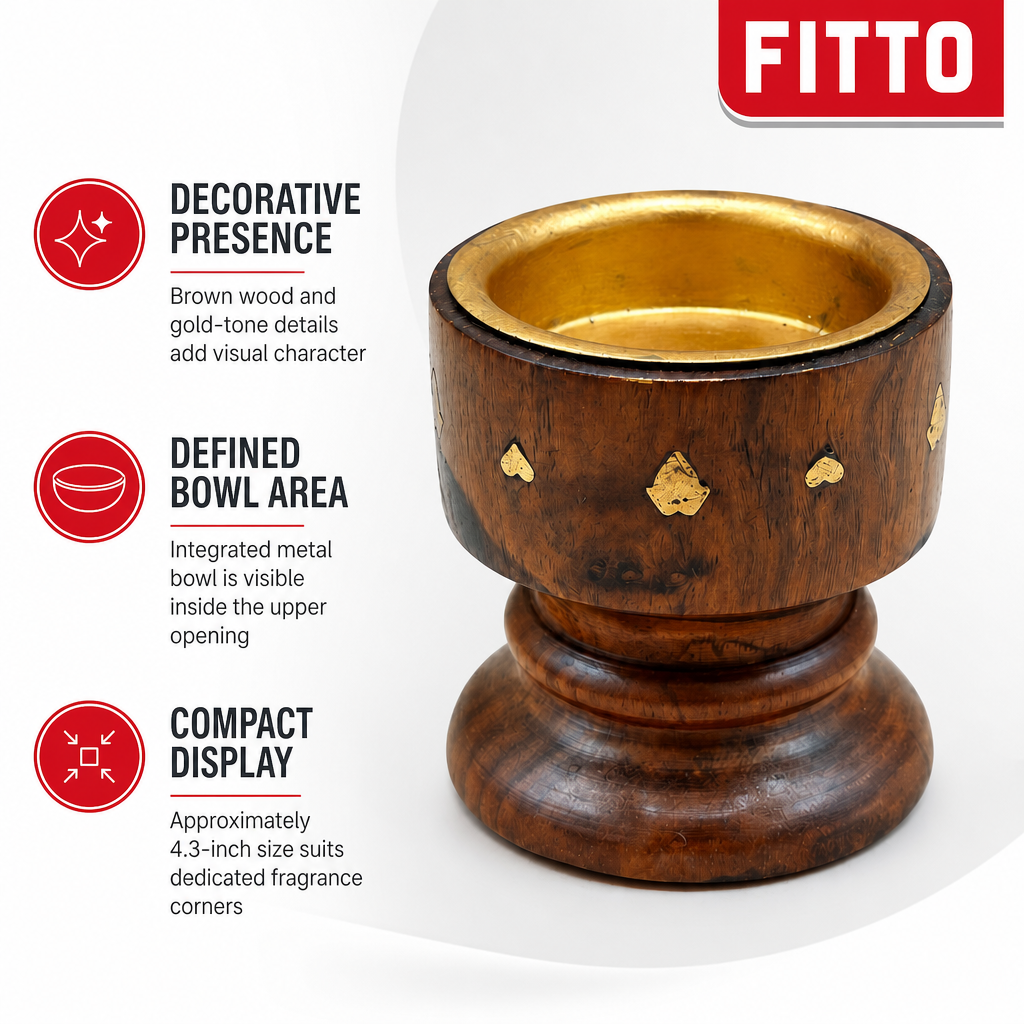 96 Pieces Wooden Incense Burner Cup with Metal Bowl, Brown and Gold-Tone Details, 4.3 Inch